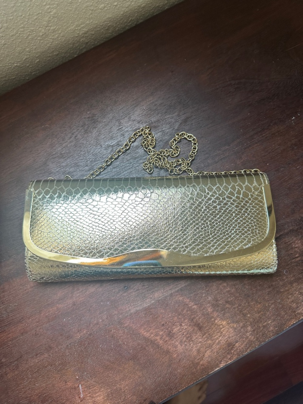 Gold Snake-Texture Chain Clutch Shoulder Bag